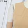 VONDA Summer Women Round Neck Sleeveless Casual A-Line Dress