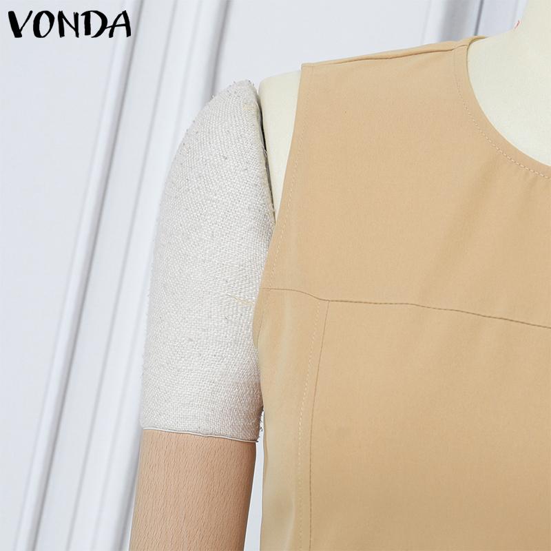 VONDA Summer Women Round Neck Sleeveless Casual A-Line Dress