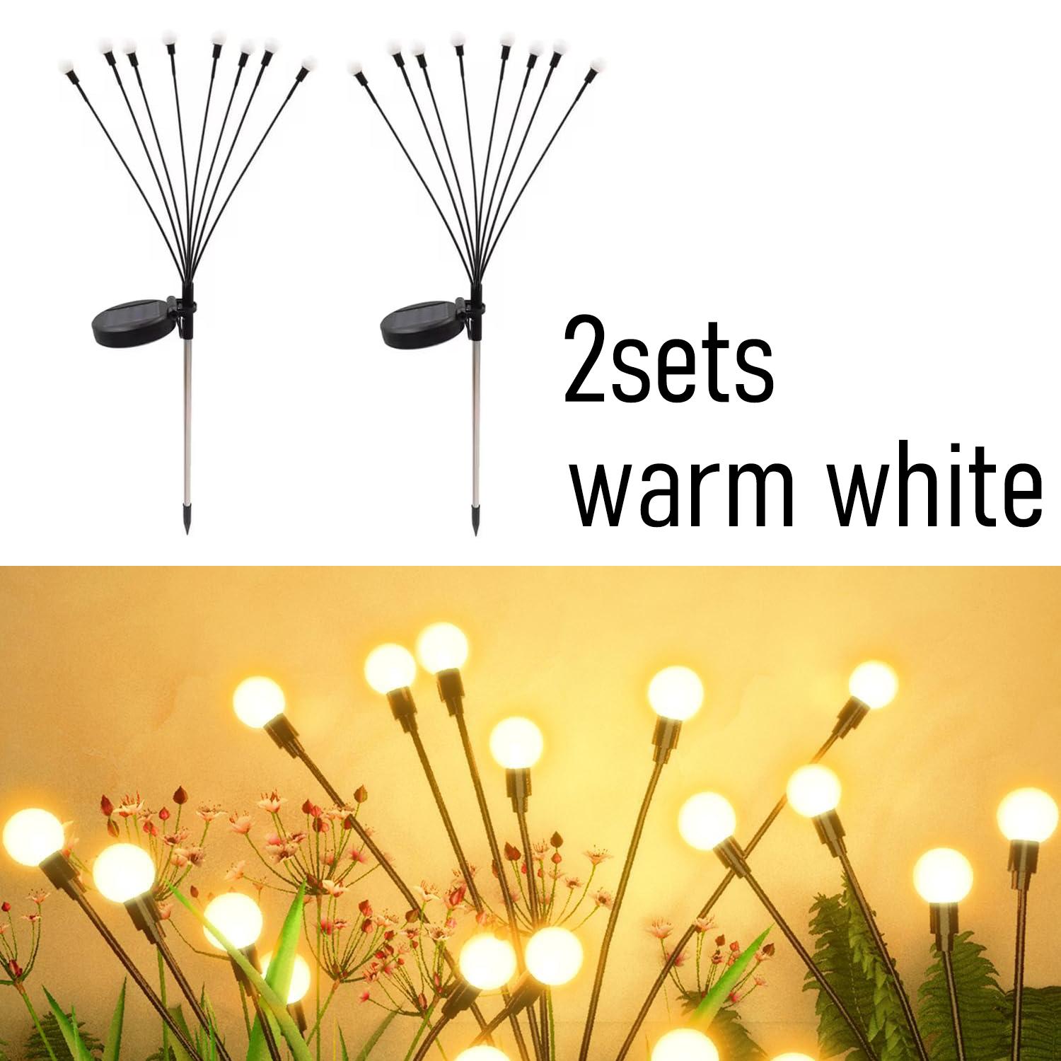 

2 упаковки солнечных рождественских гирлянд для сада, 8 светодиодных светлячков, газонное освещение теплого белого цвета RGB для украшения двора, патио, дорожки 2sets warm white