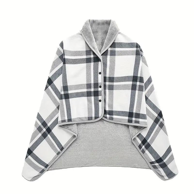 Double-Layer Fleece Shawl Blanket with Buckle - Warm, Multifunctional Office Blanket for Women