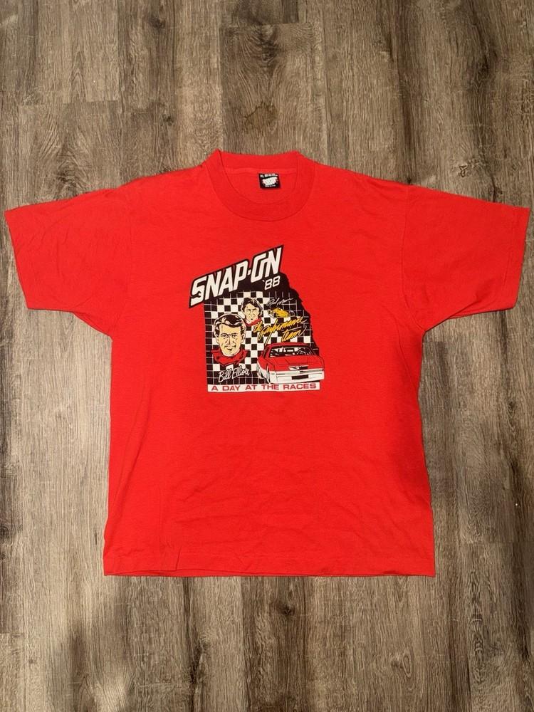 Vintage 80s 1988 Nascar Snap-On Racing Tshirt Bill Elliot Rick Mears Red Size XL Unisex T-Shirt S