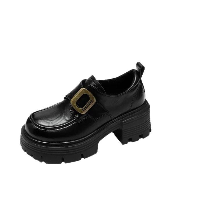 Thick-soled Heightening British Style Loafers Women's 2025 Autumn New Black Small Leather Shoes with Skirts Mary Jane Single Shoes