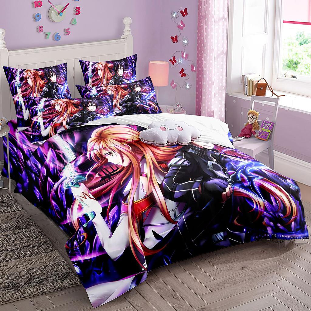 Cartoon Sword Art Online Bedding Sets,Japanese Anime Art Online Duvet Cover Pillowcase For Teenagers And Children Bedroom Decora