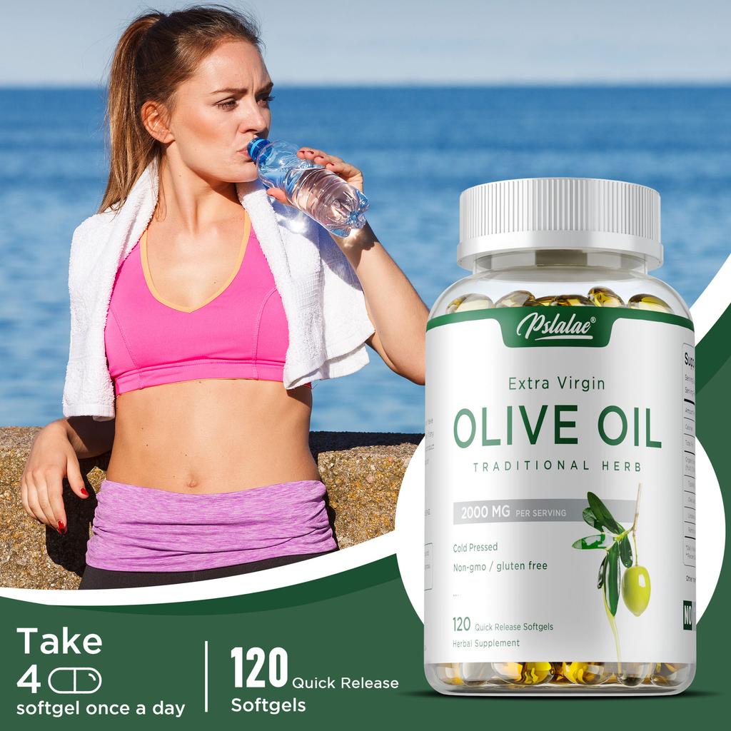 Olivenöl-Kapseln, jede Portion enthält 2000 mg Olivenöl, 120 Weichkapseln pro Flasche, Nahrungsergänzungsmittel, für Erwachsene geeignet.