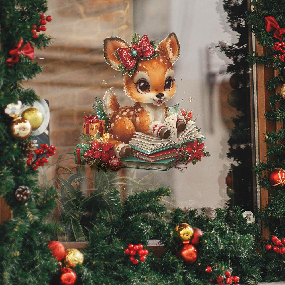 Atmosferă de Crăciun Citind Cerbul Mic Studiu Camera de Zi Înfrumusețare Acasă Autocolante de Perete