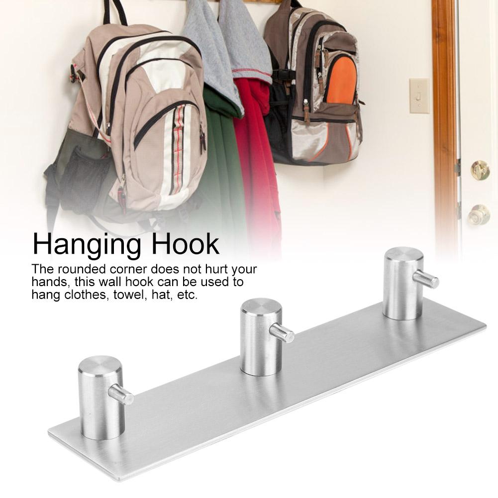 Stainless Steel Adhesive Household Wall Hanging Hook Hanger for Towel Clothes Hat(Straight Hook Three Hooks )