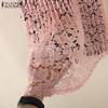 ZANZEA Women Elastic Waist Front Lace Patchwork Casual Pleated Skirts