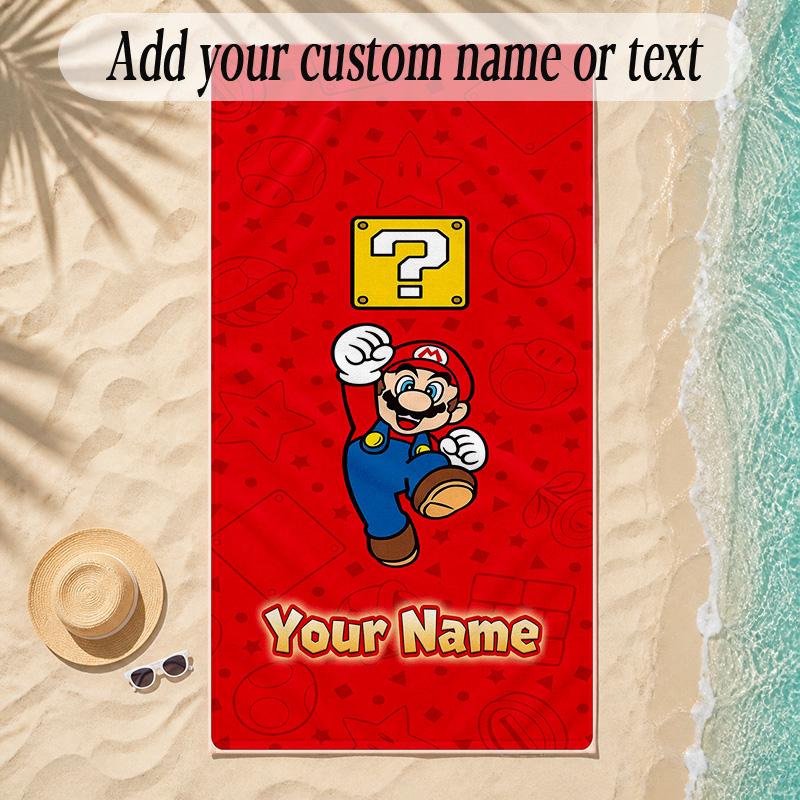 Beach TowelSuper Mario Custom Name Text Personalized Soft Towel for Beach Pool Indoor Home Decor Gift