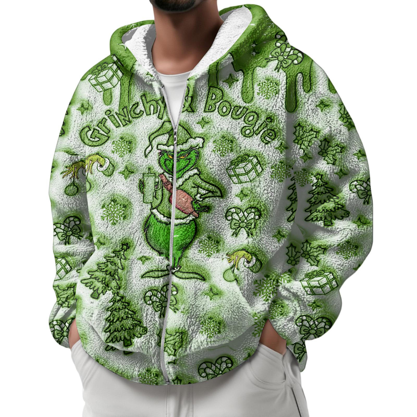 

Мужская зимняя флисовая толстовка с капюшоном на молнии с накладным карманом, повседневная куртка XXL зелёный