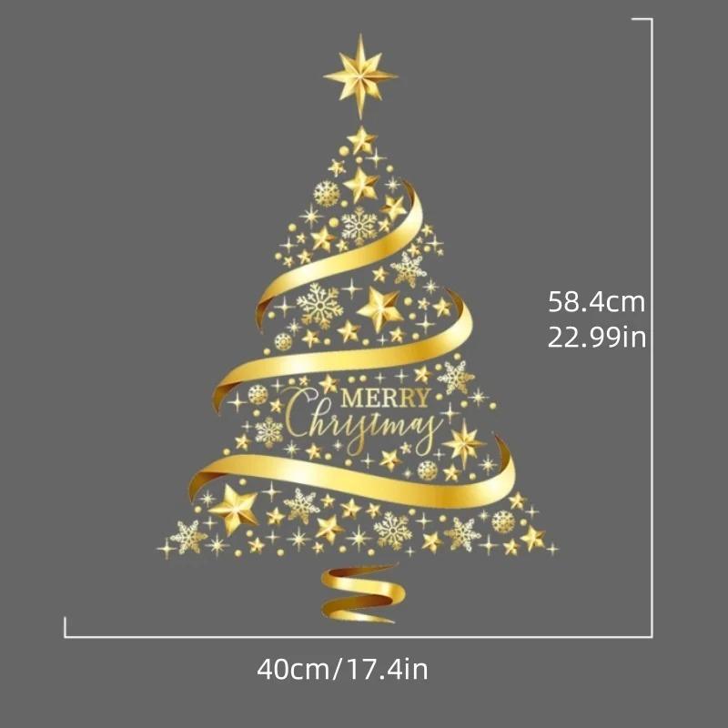 

Золота різдвяна ялинка вікно чіпляється наклейки для скла, великі DIY статичні стіни вікна двері фреска вітрина наклейка наклейка 40x58cm