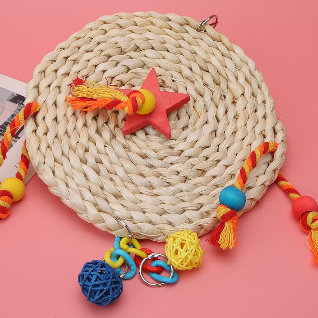 Pet   Non Toxic Straw Plaited Wood Block Chewing Biting Hanging Swing Toy Bird Cage Accessories(S )