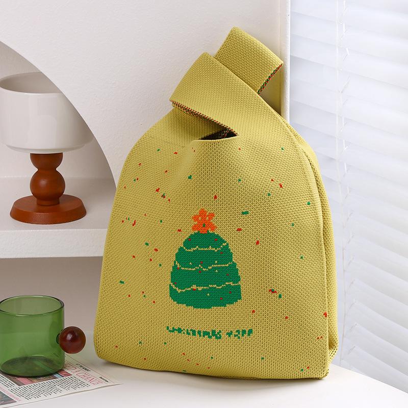 Christmas Handmade Knit Handbags Women Knot Wrist Bag Casual Small Tote Bag Girls Reusable Shopping Bags KTB