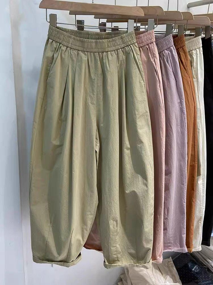 Plus Size Casual Elastic Waist Nine-Point Carrot Pants for Women - Summer Thin, Loose, Versatile Harem Style