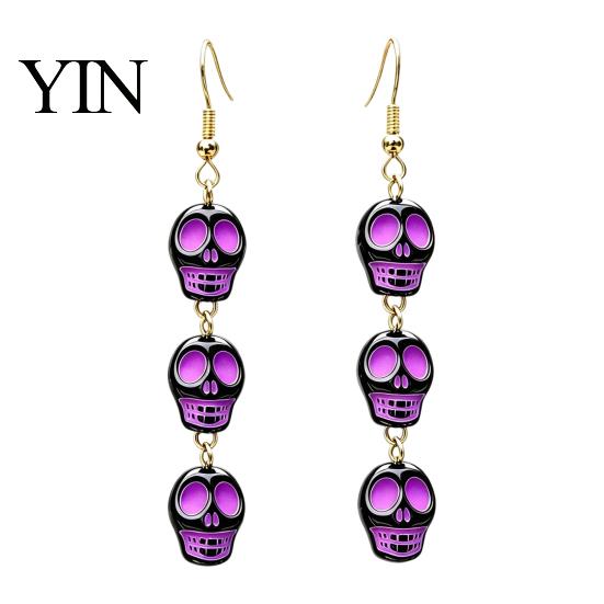 Funny Cartoon Jewelry 1 Pair Acrylic Halloween Earrings for Women, Triple Skulls Drop Dangle Gothic Skull Earrings, Gifts Holiday Cosplay Party