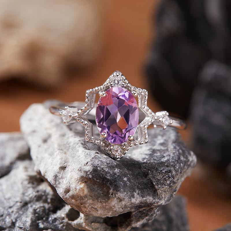 Natural Color Treasure Garnet Topaz Peridot Amethyst Ring Women'S S925 Sterling Silver Index Finger Ring