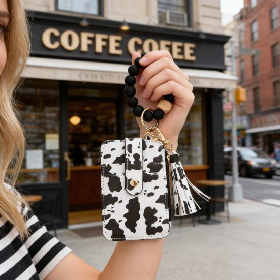 Chaveiro Pulseira de Silicone Carteira Feminina Wristlet de Contas Porta-Cartões Carteira Slim com Bolso com Zíper para Compras Encontros Presente de Aniversário