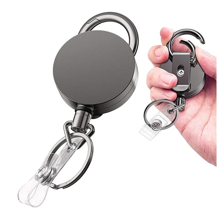1pc Metal Pull Button Retractable badge reels Belt Keychain High Elastic Recyclable Cable Puller Key Chain for ID Name Card