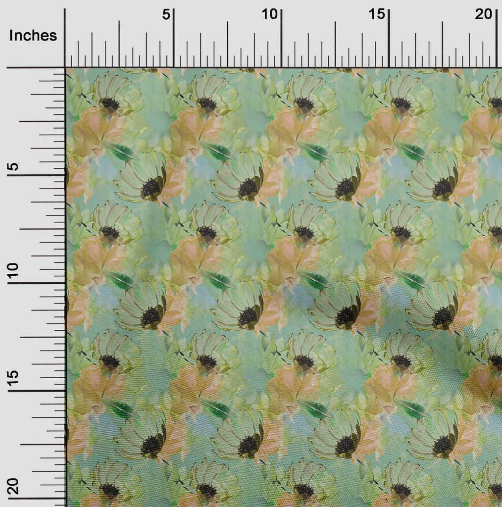 oneOone Cotton Flex Mint Green Fabric Florals Dress Material Fabric Print Fabric By The Yard 40 Inch