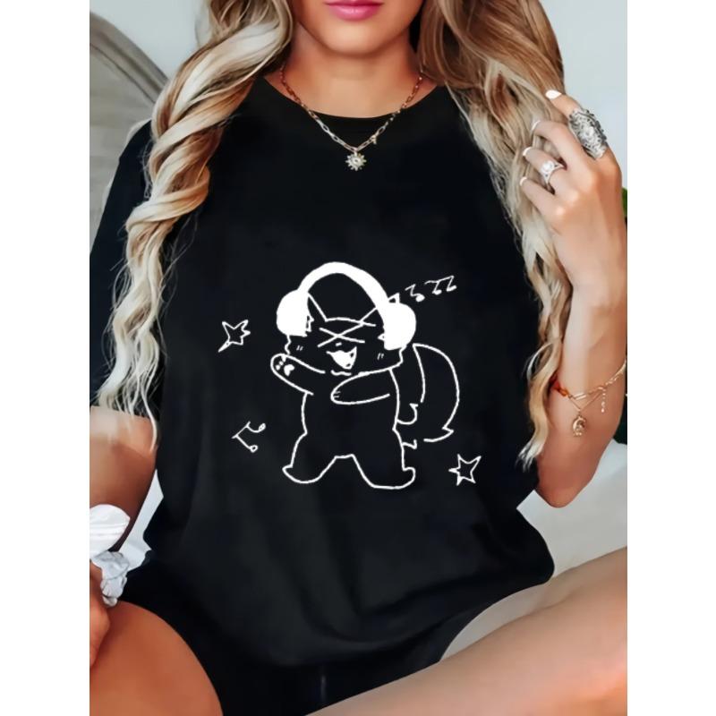 

Cool Plan Dancing Cartoon Animal with Headphones Printed Black Women s Short-Sleeve T-Shirt XXXXL чёрный