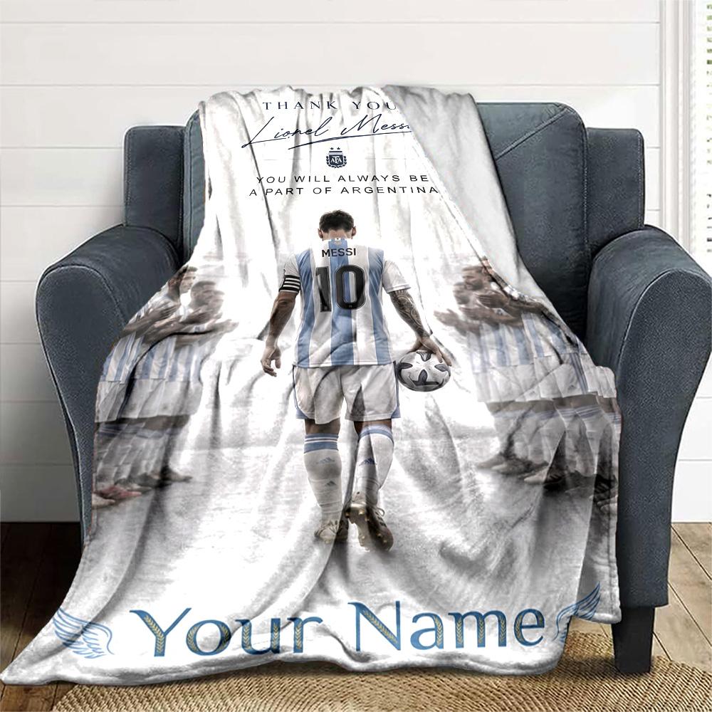 Football Messi Customize Your Name Blanket Gift Personalized Blanket Soft Warm Cozy for Office Office Chair Seaside Nap All-Season Use