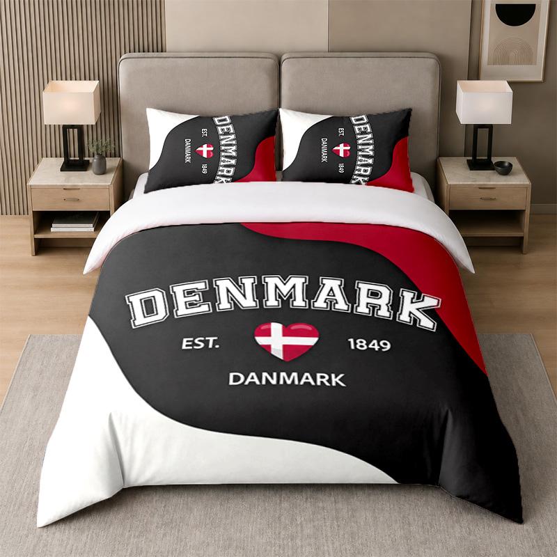 3Pcs Bedding SetDenmark Football Soft Bed Sheet and Two Pillowcases Home Bedroom Decor