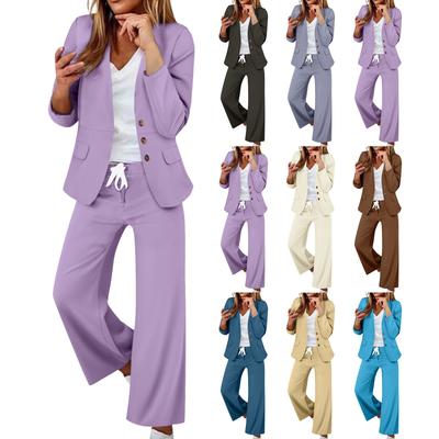 Mulheres 2 peças elegantes slim fit jaqueta formal trabalho calça lapela casaco conjunto