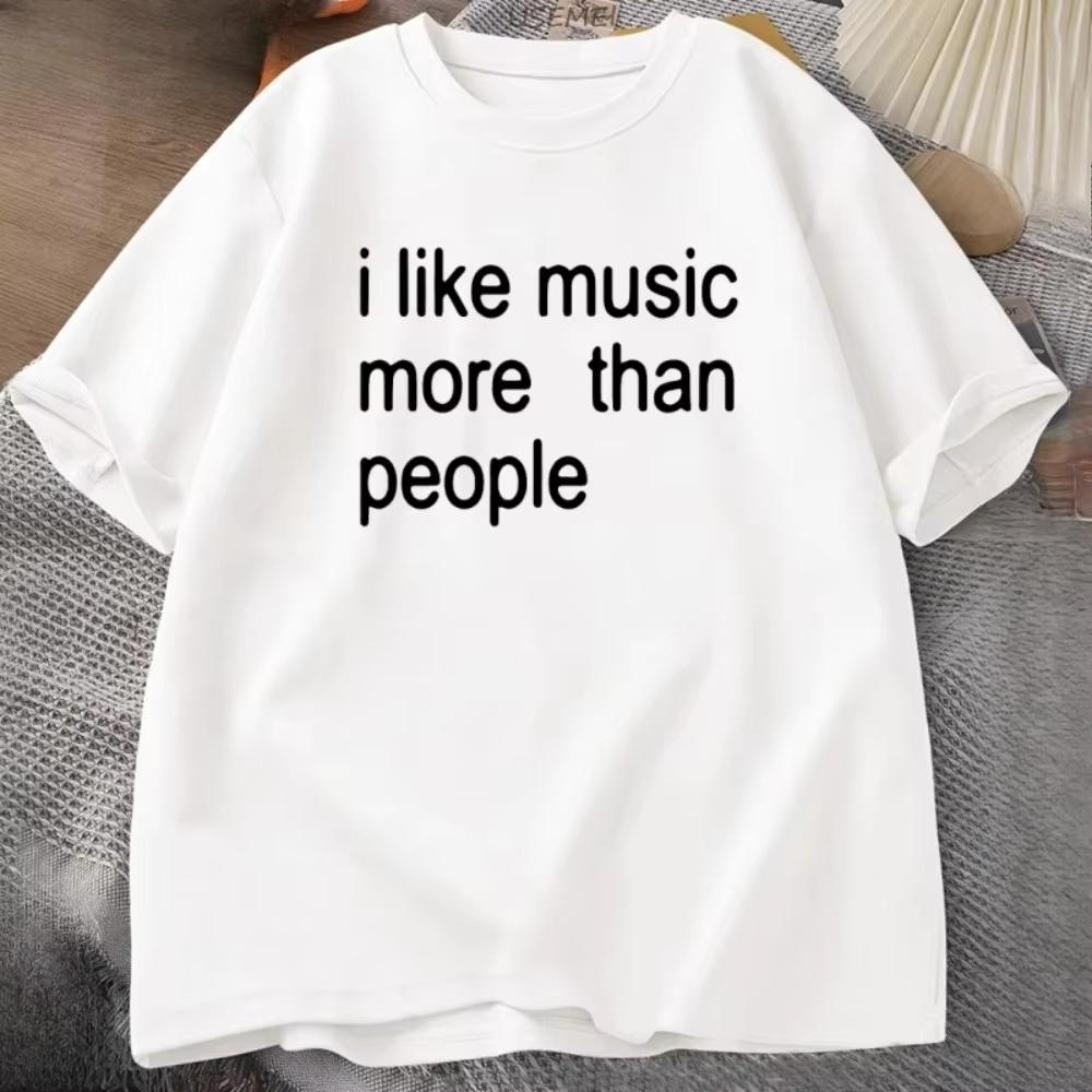 I Love Music-themed T-shirts More Than People Unisex Fun T-shirts for Music Lovers Cotton Short