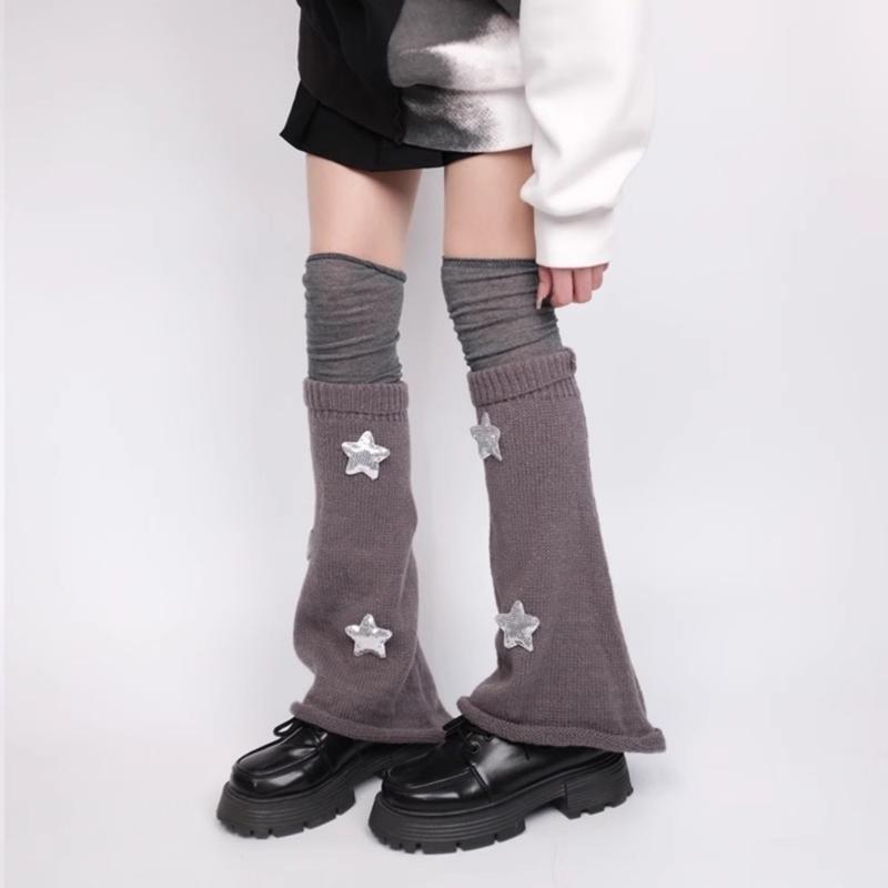 Polainas Punk para Mulheres Fofas Estrela Tricotadas Flare Longas para Botas com Meias Acima do Joelho Conjunto Roupa de Inverno Outono