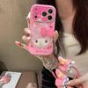 Sweet Girl Pink Plaid Cartoon Hand Strap Phone Case for iPhone 17/16 Pro Max/15/14