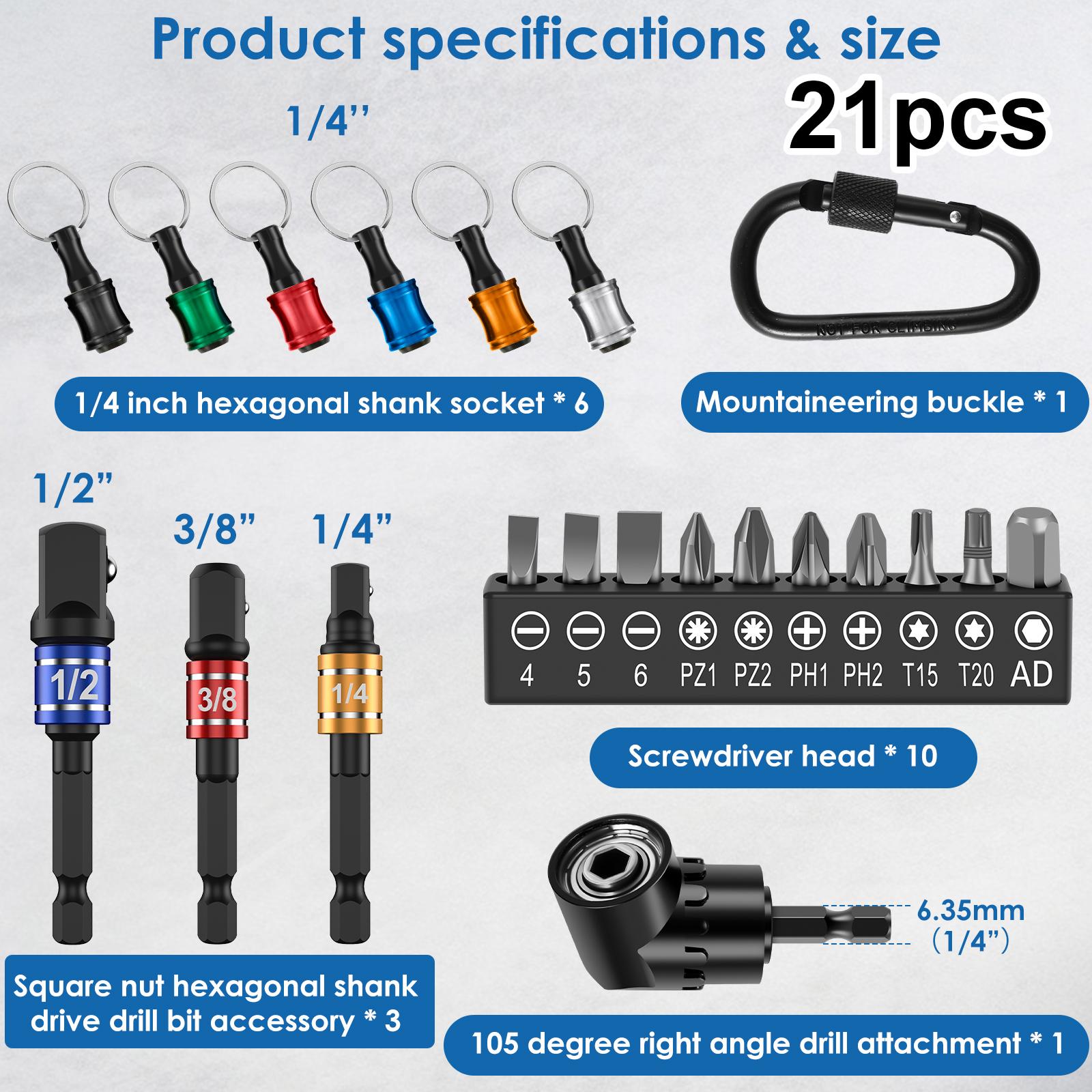 

21/42 шт. Держатель бит для отвертки с шестигранным хвостовиком 1/4 дюйма, стержень для бит из цинкового сплава, адаптер-брелок, быстрая замена сверла, портативный хан 1-4 Inch