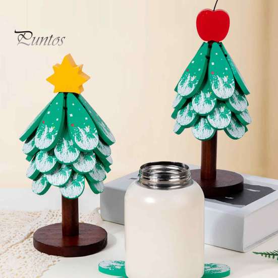 Heat Resistant Pad for Instant Pots Tree-Shaped Wooden Trivets with Storage Stand, Collapsible Rustic Table Protector Dining Pot Holders, Anti