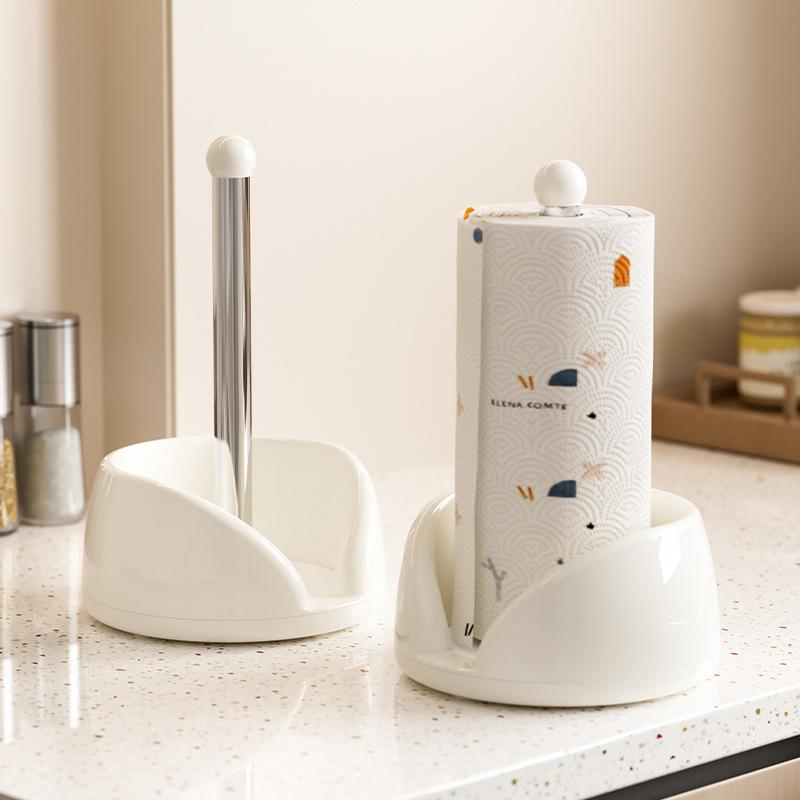 Desktop Rotating Kitchen Tissue Holder with ABS Base 201 Stainless Steel Tube for Paper Towels and Foil Storage