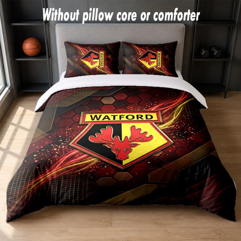 Watford Football Design Bed Bedding Set 1 Duvet Cover + 2 Pillowcases Soft Breathable Household Bed Linens