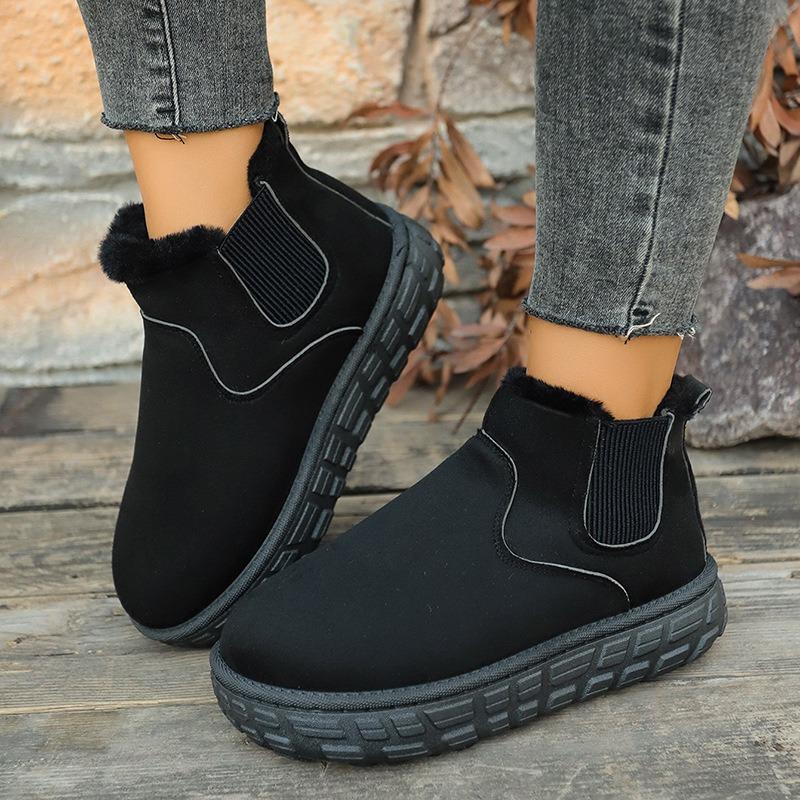 Comerț exterior nou piele întoarsă talpă groasă tub scurt pantofi de bumbac îngroșați pentru femei catifea transfrontalieră bandă elastică cizme de zăpadă călduroase
