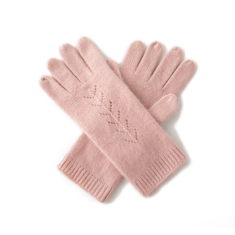 Cashmere Autumn and Winter New Men's and Women's Solid Color Jacquard Extended Warm Cycling Outdoor Knitted Finger Gloves