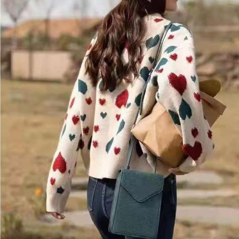 

Осень новый свитер женский маленький короткий верхняя одежда любовь мягкий восковой внутренний тонкий утолщенный вязаный свитер прилив One size бежевый