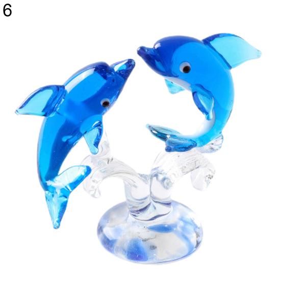 Dolphin Statue Clear Vivid Colorful Lovely Small Animal Glass Miniature Home Decoration
