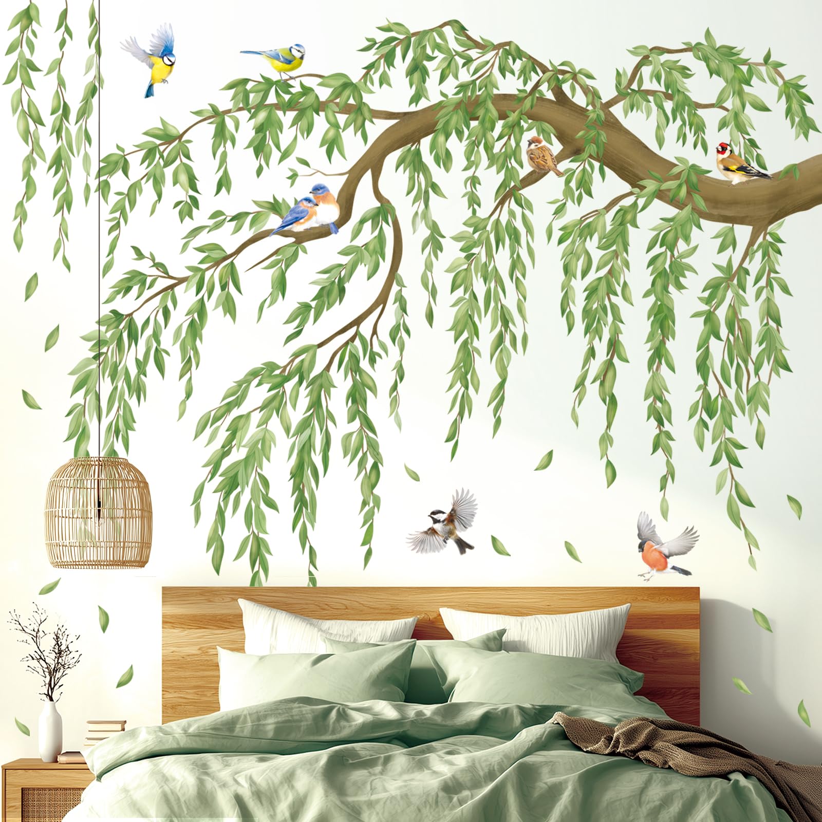 

DECOWALL Large Hanging Tree Branch Wall Sticker with Green Leaves and Birds Perfect for Living Wall Home Infant Gift - Kids Rooms, Bedrooms, Rooms,