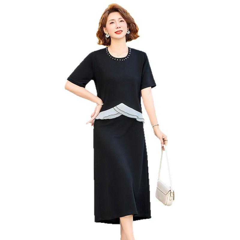 2026 Stylish Plus Size Short Sleeve Set for Middle-Aged and Elderly: Fashionable Two-Piece Blouse