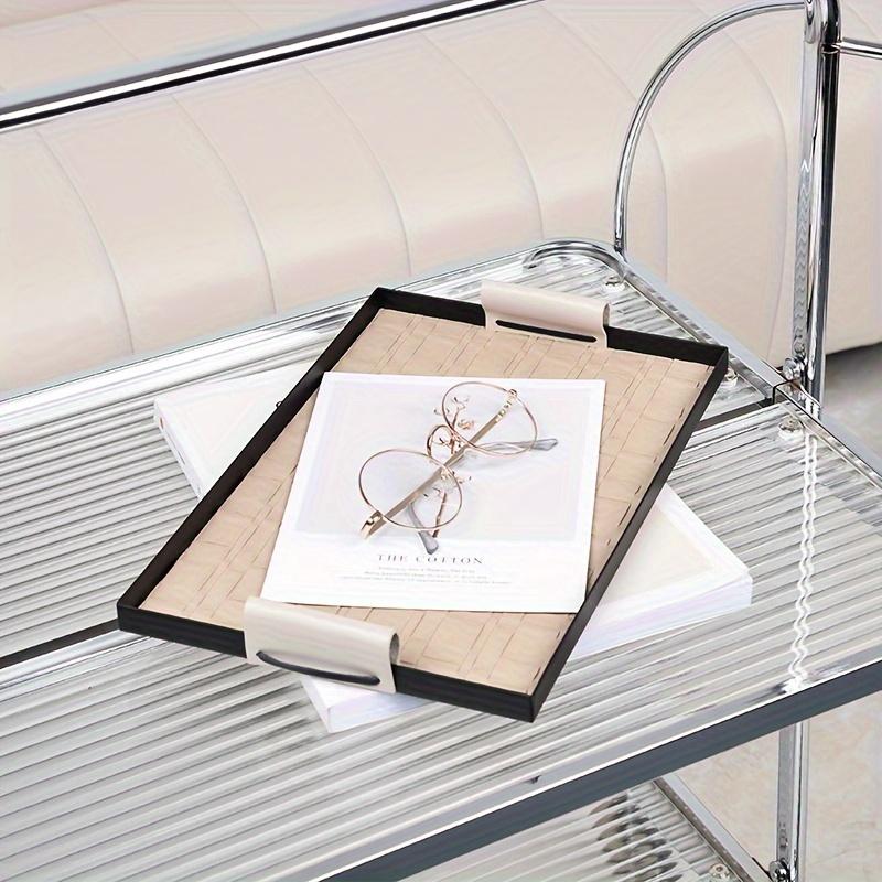 1pc Metal Jewelry Tray with Braided Leather Mat, Rectangular Tabletop Organizer for Skincare, Cosmetics, and Key Storage, Multipurpose Use for Home