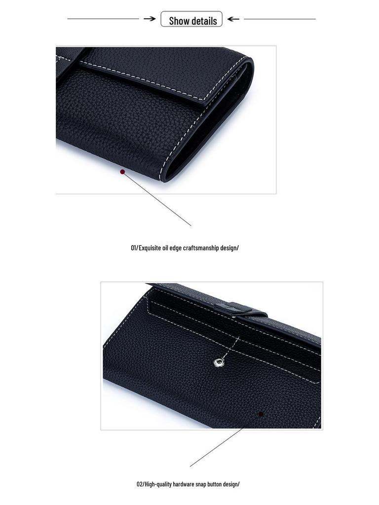 Women's Top Grain Cowhide Color Block Long Wallet - Large Capacity, Multifunctional Clutch & Phone Bag