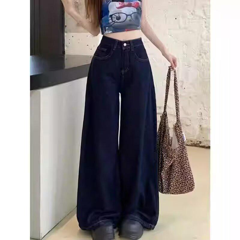 Petite Women's High-Waisted Retro Wide-Leg Jeans - Washed, Loose-Fit, Slimming, Floor-Length.