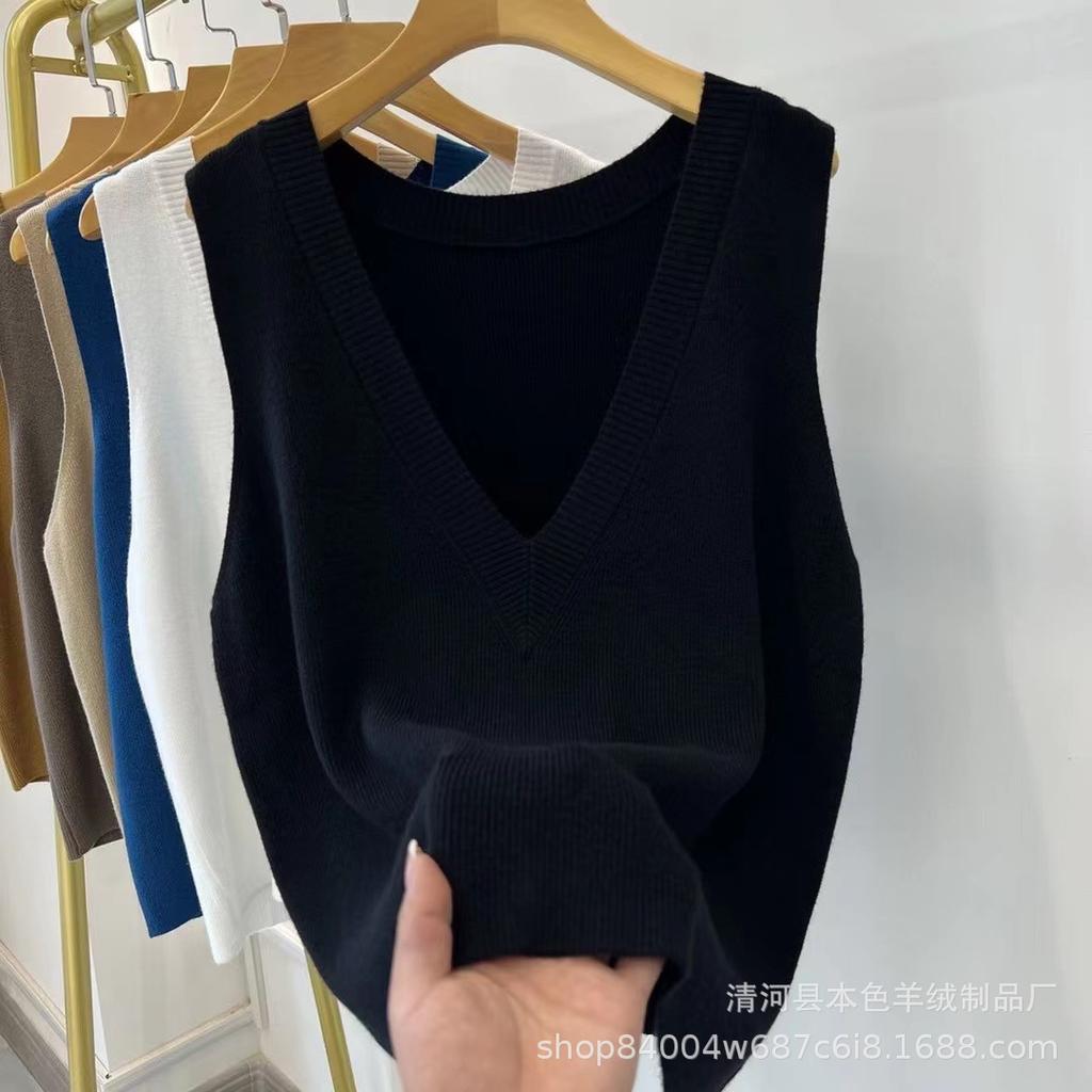 Tiefer V-Ausschnitt Süße Gestrickte Weste Einfarbige Herbst Neue Damen Strick
