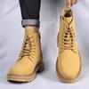 New 2024 Genuine Leather Mid Top Boots Men Thick Sole Classic Yellow/Black British Style Chelsea Boots High-top Men Lace Up Boot