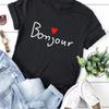 Bonjour Heart Print Women T Shirt Short Sleeve O Neck Loose Women Tshirt Ladies Tee Shirt Tops Clothes Camisetas Mujer
