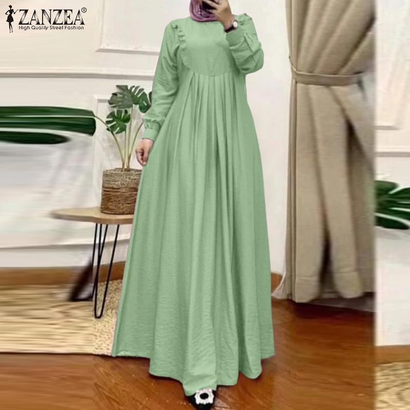 ZANZEA Dámské sváteční ležérní šaty s kulatým výstřihem, volné, s dlouhým rukávem