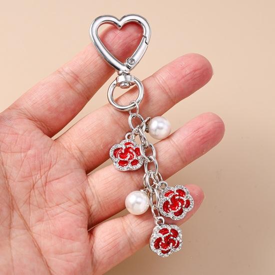 Keychain Pendant Rhinestones Inlaid Flower Imitation Pearls Charm Key Chain Zinc Alloy Key Ring Backpack Accessory