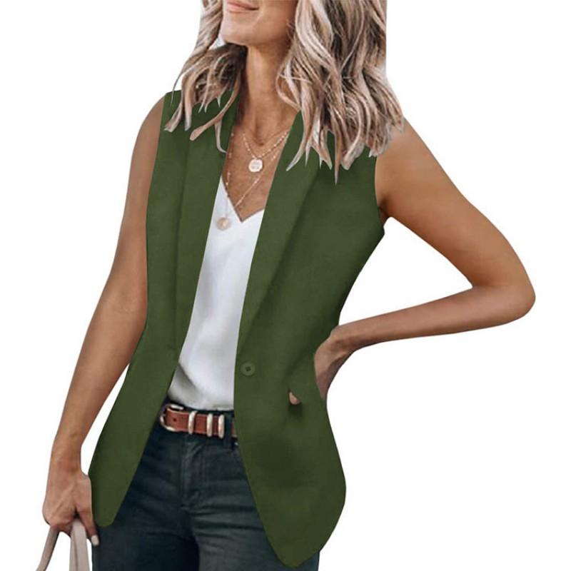 Dames Mouwloze Blazer Jas Effen Kleur Losse Pasvorm Gekerfde Revers Kantoor Chic Bovenkleding