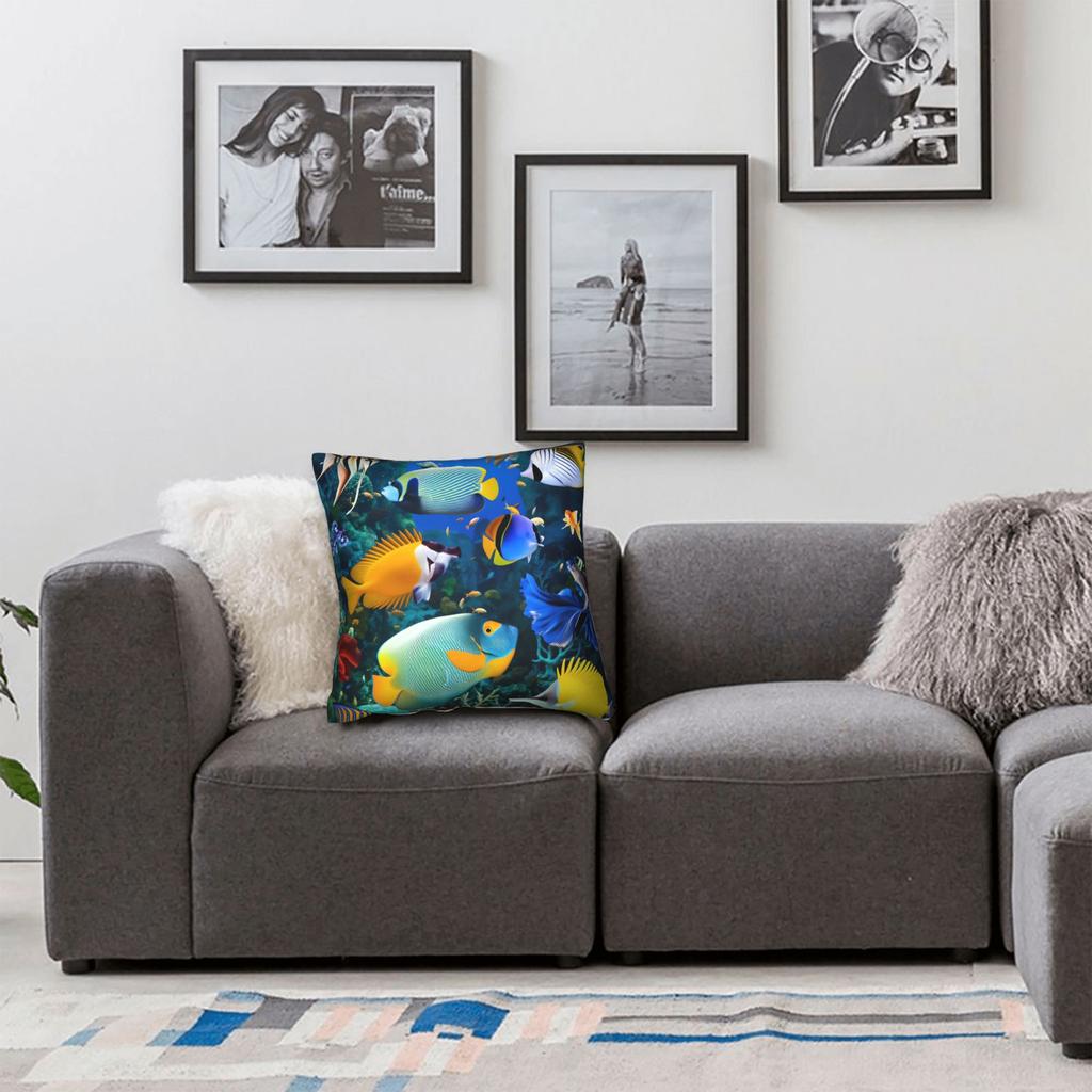 Pillow Case Beautiful Underwater World Colorful Fish Comfy Pillow Cover For Couch Sofa Bedroom Kawaii Pillowcases