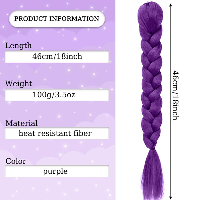 18palcové fialové pletené vlasy Ponytail Rozšíření Paruka Sponka do vlasů Ponytail Krabí sponky do vlasů pro děti Párty Cosplay Použití Fialová paruka